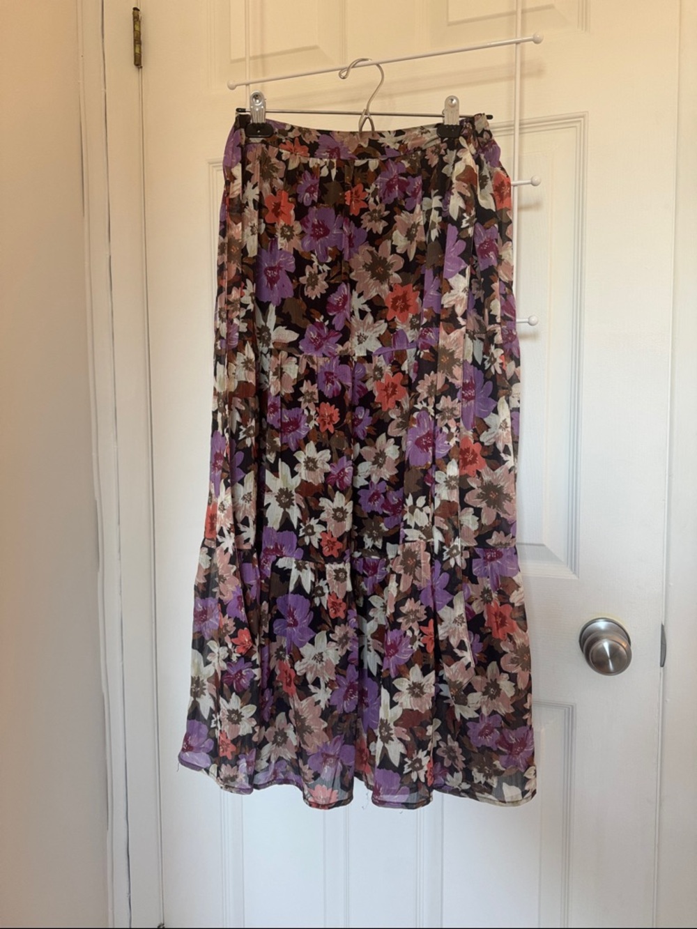 Amisu Tiered Maxi Skirt in Purple, Black, Coral and Cream